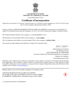 Aidotick Certification of Incorporation